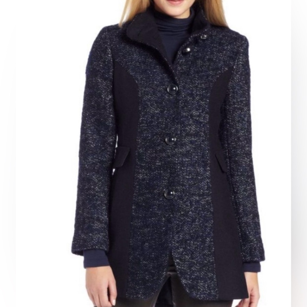 Kensie Women's Wool-blend navy blue Tweed Pea Coat